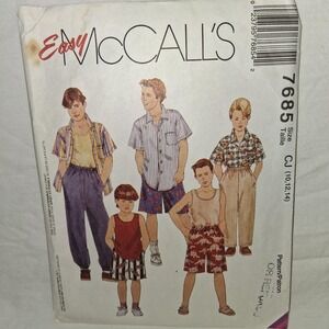 Easy McCalls‎ Sewing Pattern 7685 Boys Tank Top Shirt Shorts Pants Size CJ Cut